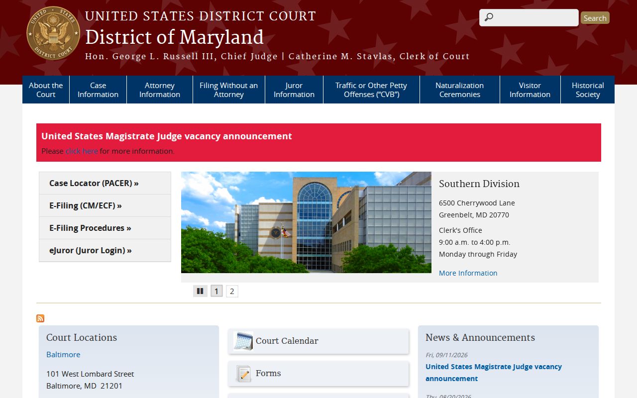 Federal court notice used for Dorchester County arrest warrant research