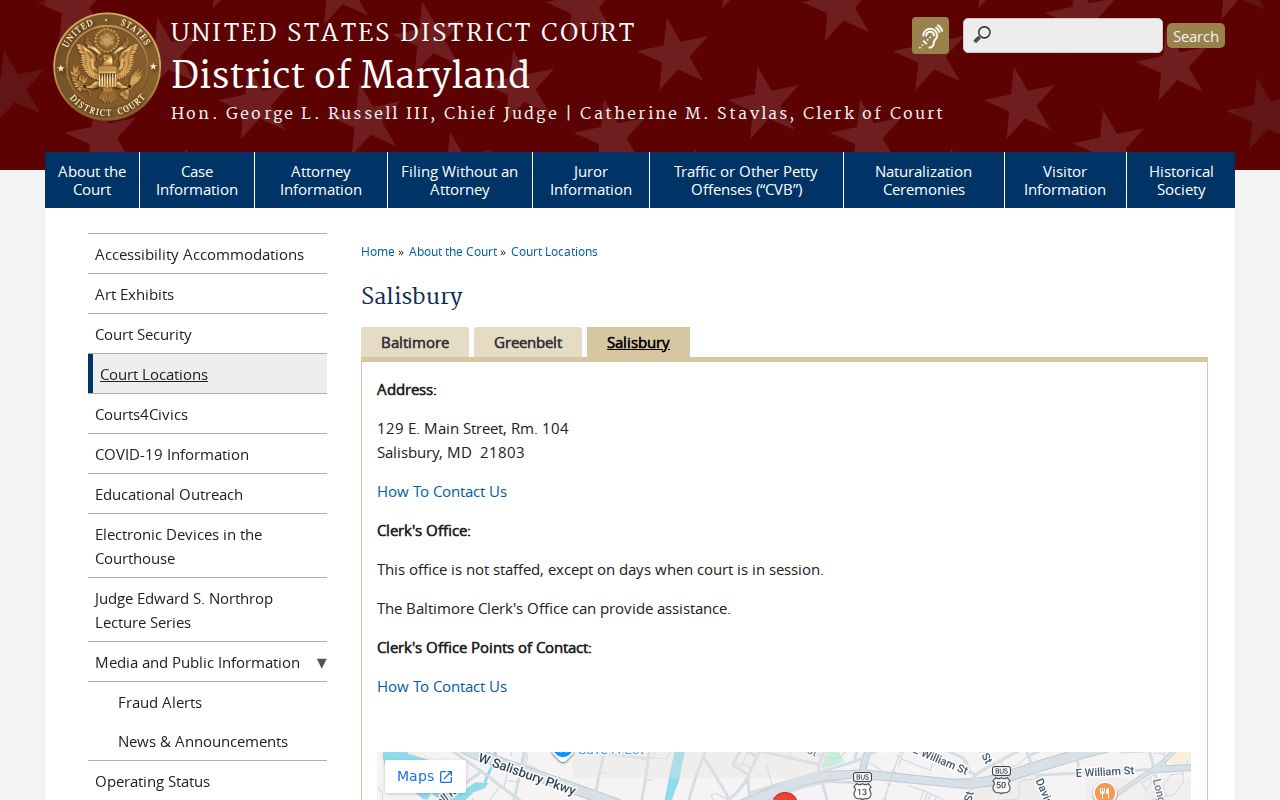 Nearest Eastern Shore federal court location for Dorchester County arrest warrant questions